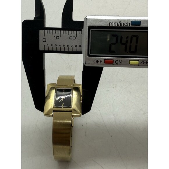 SEIKO 11-3479 Gold Tone Wind-up Analog Women's Square Watch Black Face Bracelet - Picture 4 of 6